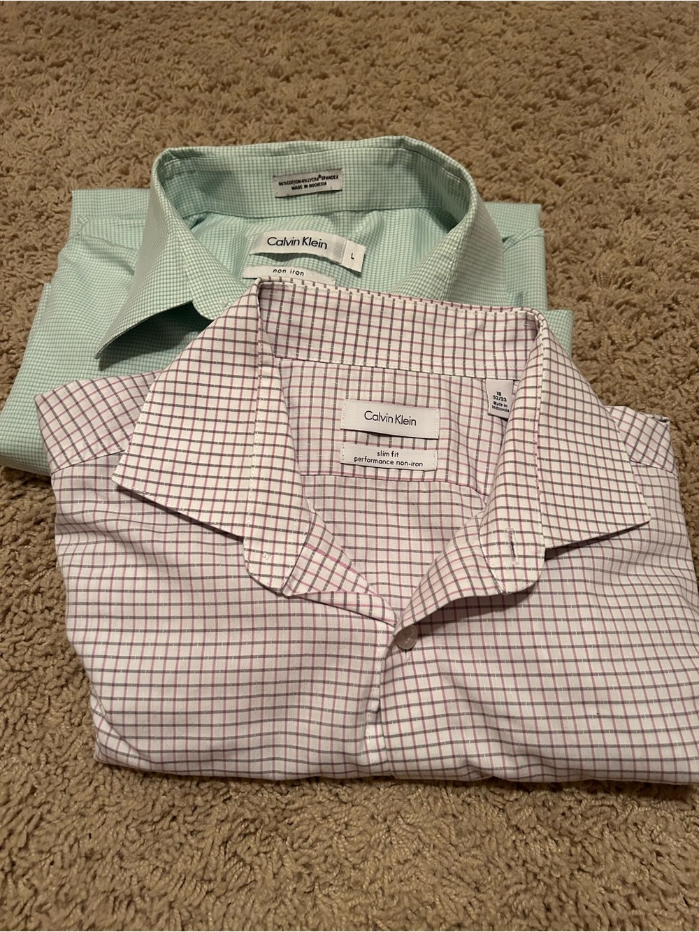 Calvin Klein Dress Shirt Pair - Green and Purple Check